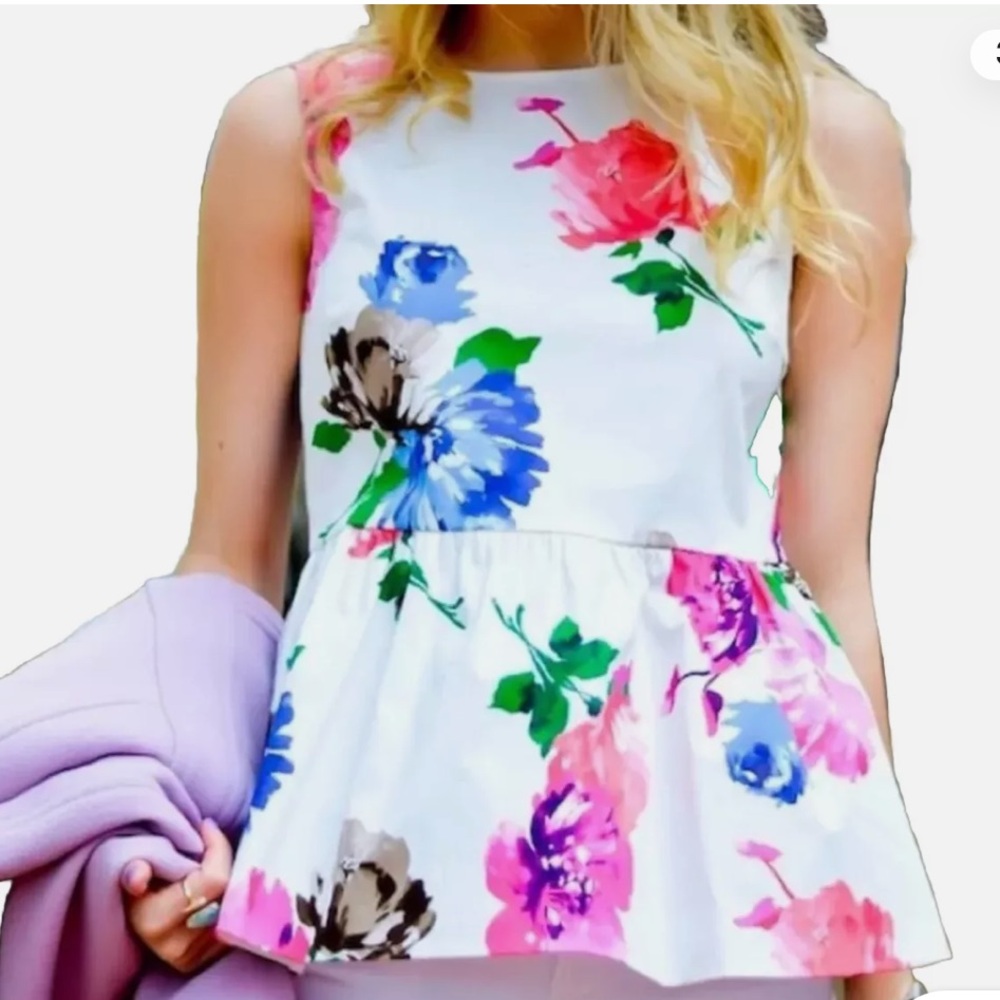 Kate Spade New York Live Colorfully Off White Floral Print Peplum Top 4